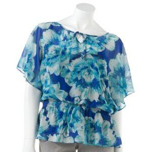 Elle Women's 2-Piece Floral Chiffon Top and Camisole Set, Floral Teal, Small